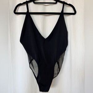 fae swim black one piece swimsuit with mesh paneling